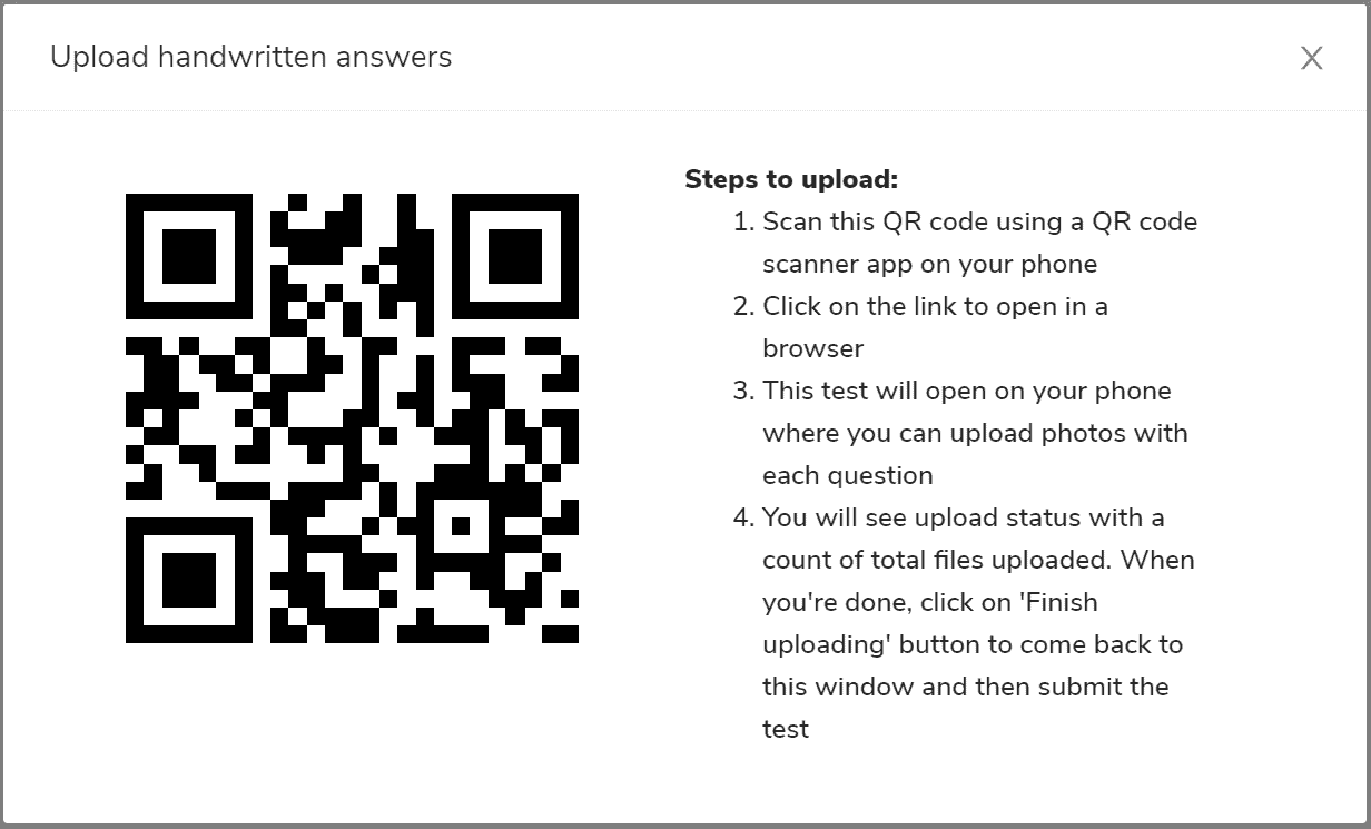 Upload hand-written documents with each answer