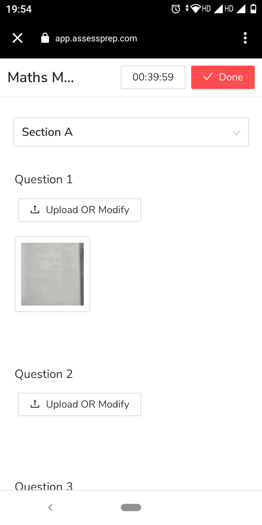 AssessPrep Mobile Upload hand-written documents Interface
